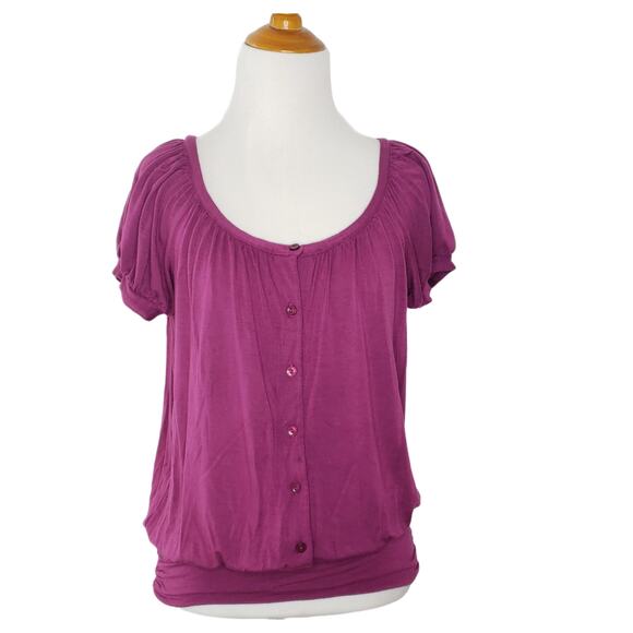 Ella Moss Babydoll Purple Button Front Shirt Scoop Neck Blouson Small - Picture 1 of 9